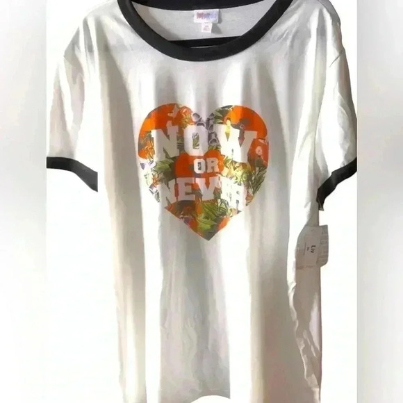 Lularoe 3xl LIV white graphic T heart “ Now or Never” orange floral‎ NWT. - Picture 1 of 8